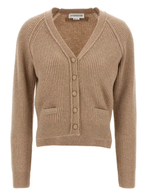 Victoria Beckham stepped-hem ribbed cardigan Neutrals 1325KJU006422A