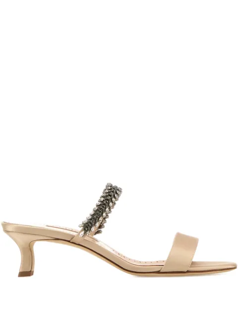 Manolo Blahnik 50mm Kifasan beaded satin sandals Neutrals KIFASAN2251844