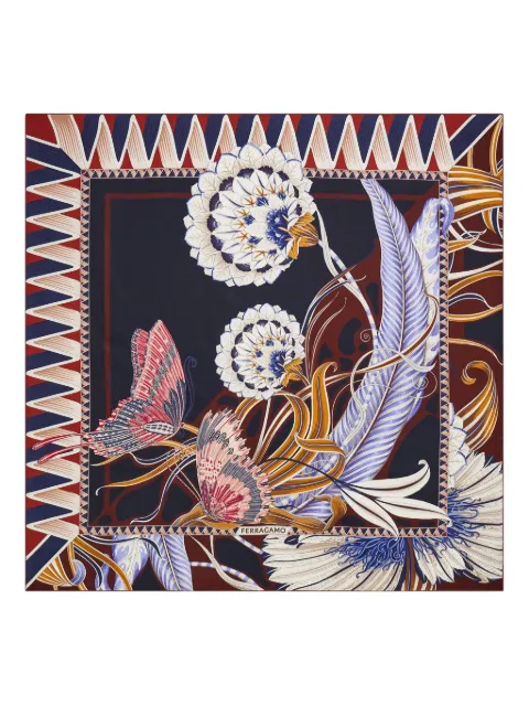 Ferragamo butterfly-print silk scarf Blue 787766