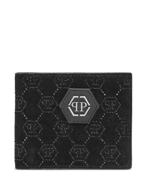 Philipp Plein leather french wallet monogram strass Black FAEAMVG0536PLE075N