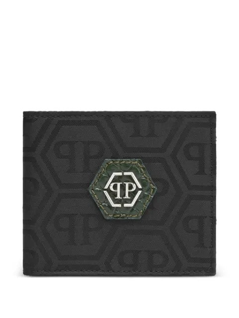 Philipp Plein nylon and leather french wallet monogram Black FAEAMVG0538PNY011N