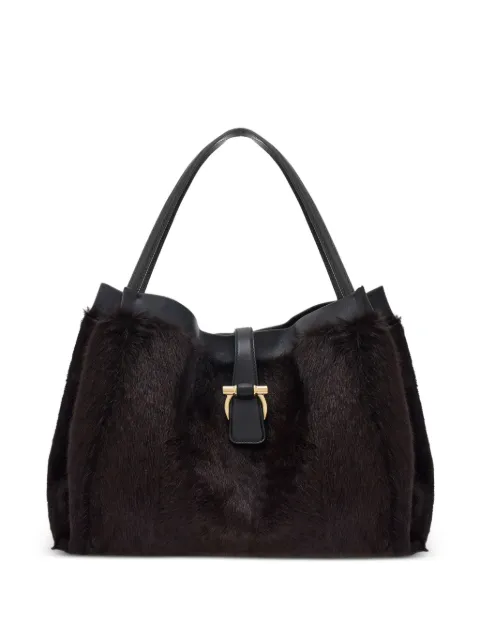 Ferragamo mink-effect leather tote bag Brown 787858