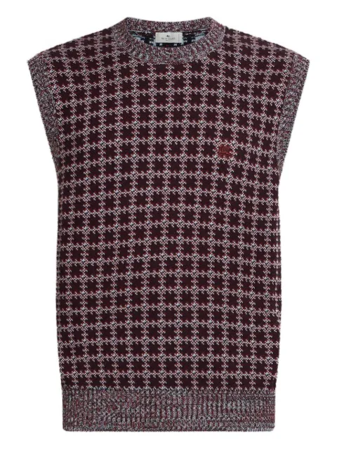 ETRO Pegaso-motif embroidered checked vest Red MRKF0008AQ192