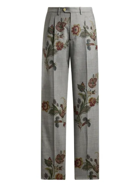 ETRO floral-printed pleated trousers Grey MREA000199SA207