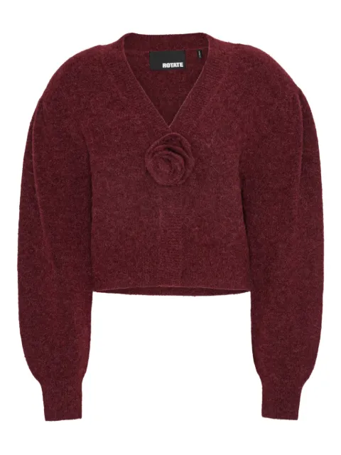 ROTATE BIRGER CHRISTENSEN rose-embellished puff-sleeve cardigan Red 1142762734