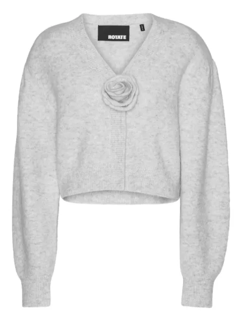 ROTATE BIRGER CHRISTENSEN puff-sleeve rose-embellished cardigan Grey 1142762344