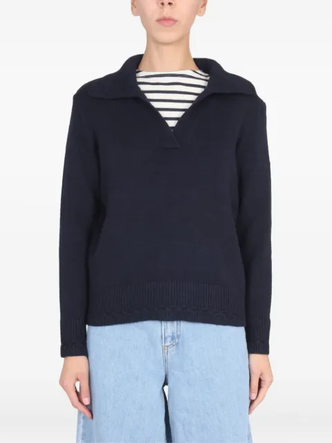 Saint James V-neck navy-collar sweater Blue 0856CCNAVY
