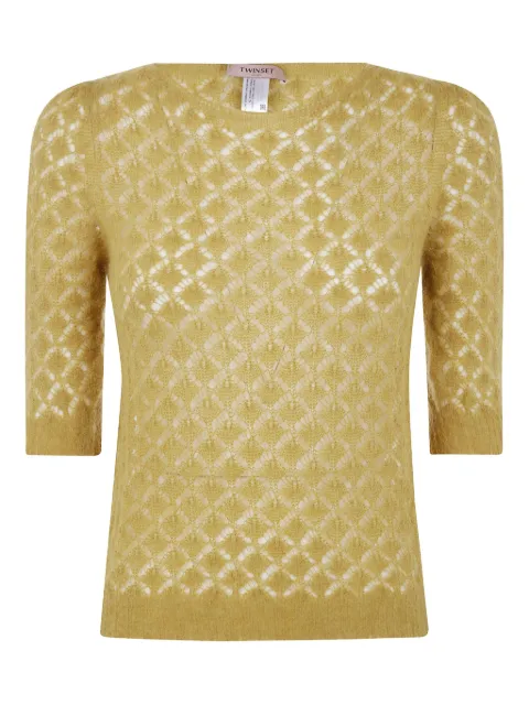 TWINSET open-knit short-sleeve sweater Yellow 252TP3521