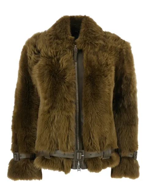 TOM FORD shearling belted jacket Green CSF683FUL024