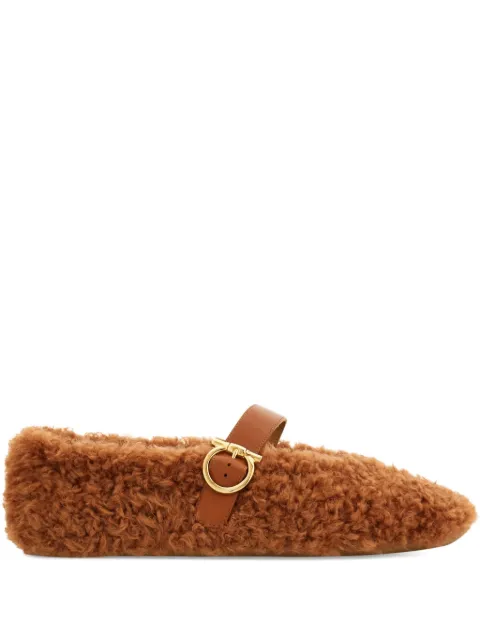 Ferragamo shearling ballet flat shoes Brown 787504