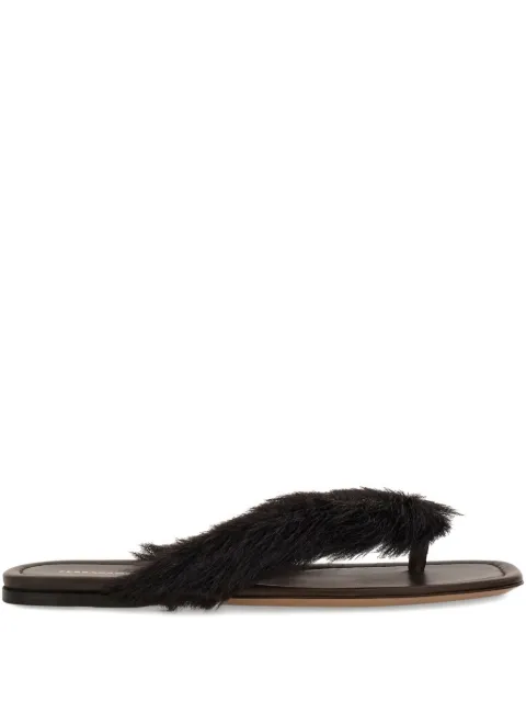 Ferragamo fur-detail thong sandals Brown 787594