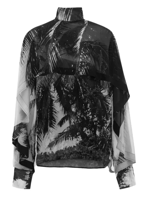 Ferragamo palm-tree print high-neck shirt Grey 788609
