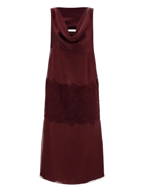 Ferragamo cowl-neck lace-insert midi dress Red 788203