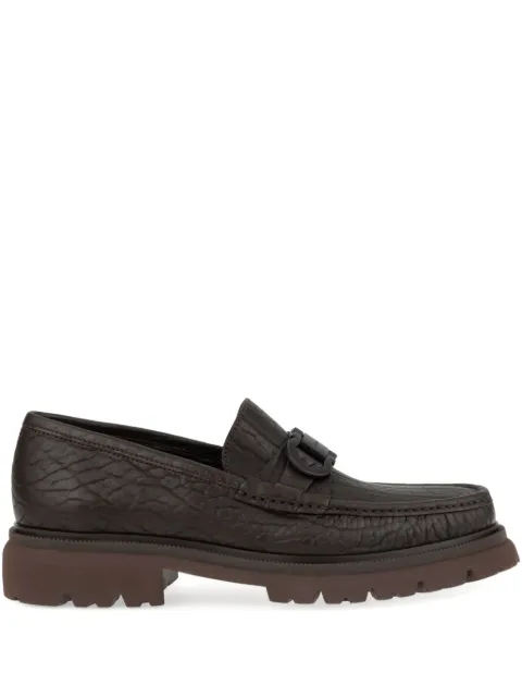 Ferragamo Gancini detailed textured-leather loafers Brown 788854