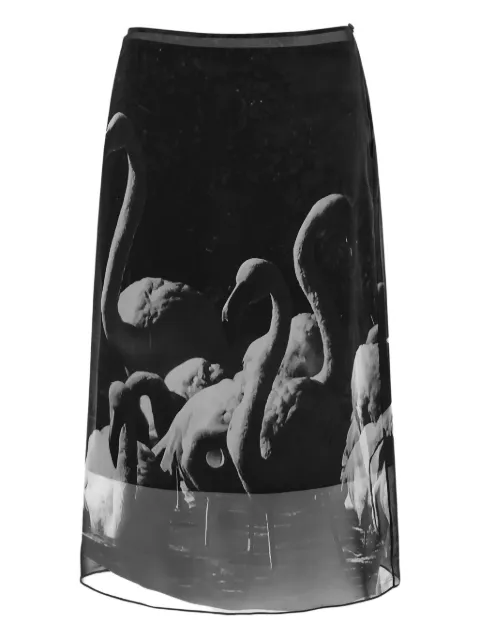 Ferragamo flamingo-print georgette midi skirt Grey 788610