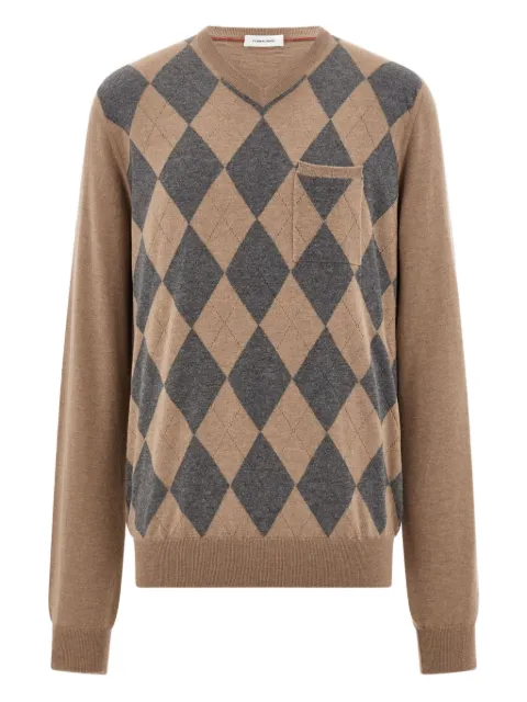 Ferragamo V-neck argyle virgin-wool sweater Neutrals 788021
