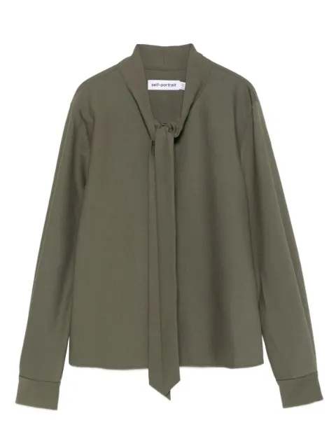 Self-Portrait bow-neck long-sleeve blouse Green PF25016TG