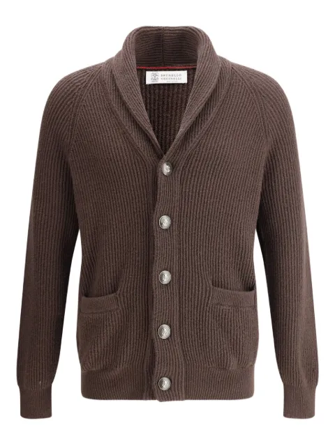 Brunello Cucinelli shawl-lapel ribbed cardigan Brown MNI708606C2559