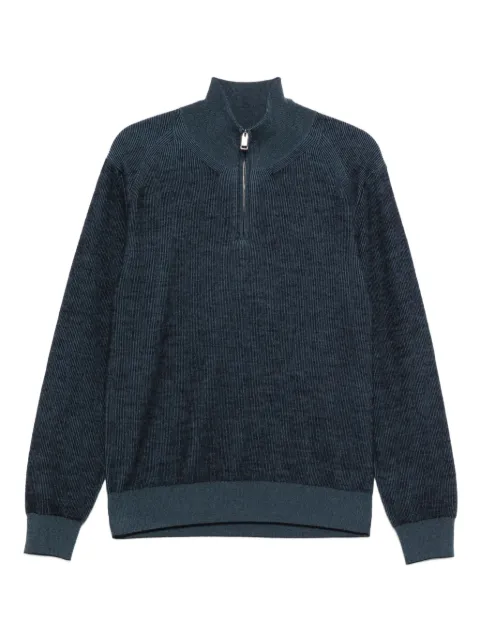 Brioni ribbed zip-neck sweater Blue UMS70LOCK12