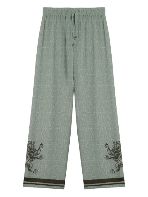 Domaine Des Artistes lion-embellished patterned silk trousers Green DDAP02GR00
