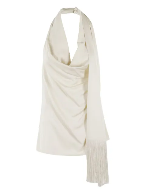 Isabelle Blanche draped fringe-detail top Neutrals IS25SSC121T011096