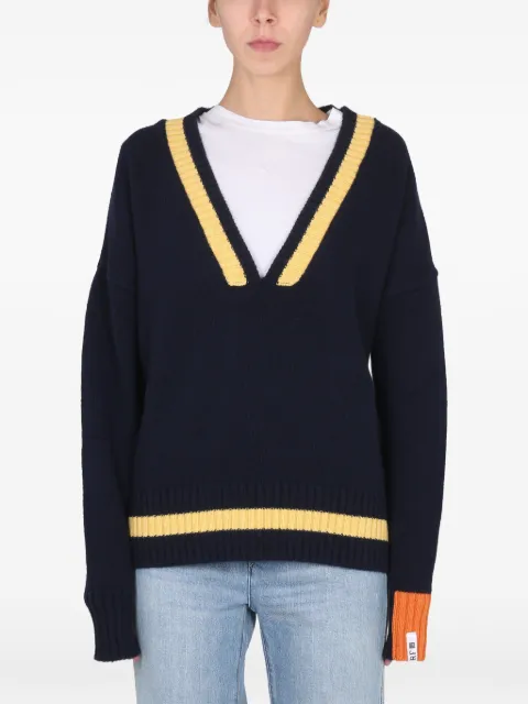 RIGHT FOR V-neck stripe-detail sweater Blue A2201WOPA9802