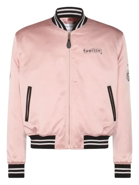 Alexander McQueen rose-embroidery satin bomber jacket Pink 827989QSAB5