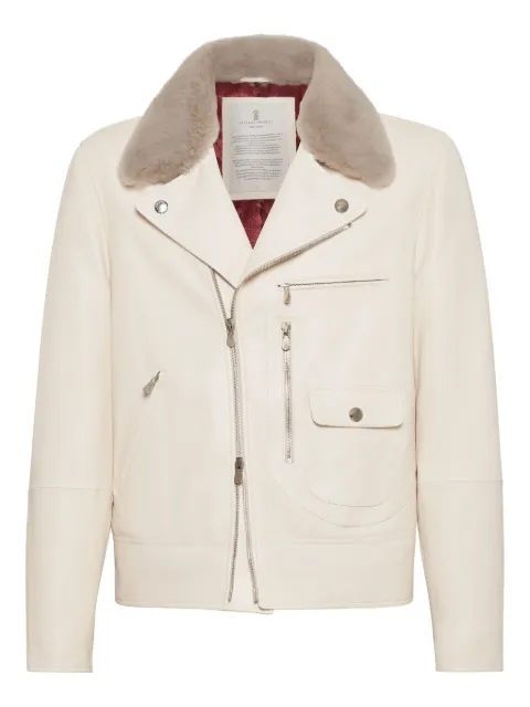 Brunello Cucinelli fur-collar leather jacket Neutrals MPWIN2007C4261