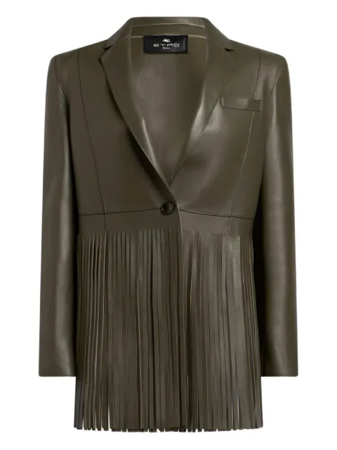 ETRO single-breasted leather jacket with fringing Green WROA0019AV770