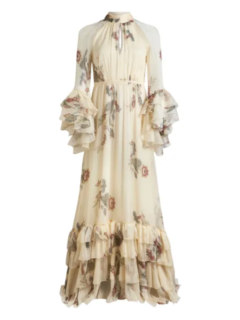 ETRO floral ruffled silk dress Neutrals WRHA041999SA1J0