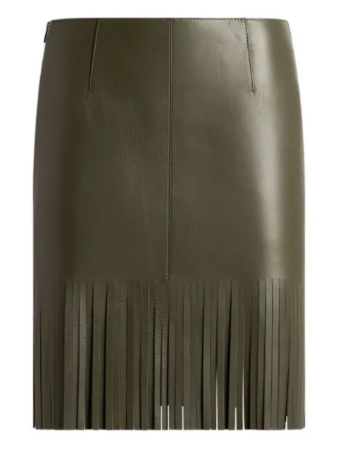 ETRO leather fringed mini skirt Green WROE0011AV770