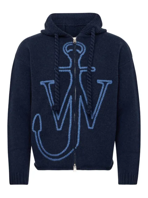 JW Anderson Anchor-logo hooded zip-up cardigan Blue KW1429YN0412768