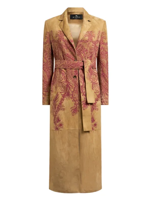 ETRO suede coat with placed print Brown WROH0005AP357