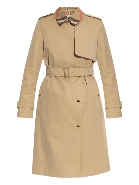 Burberry belted check-collar trench coat Neutrals 8115484