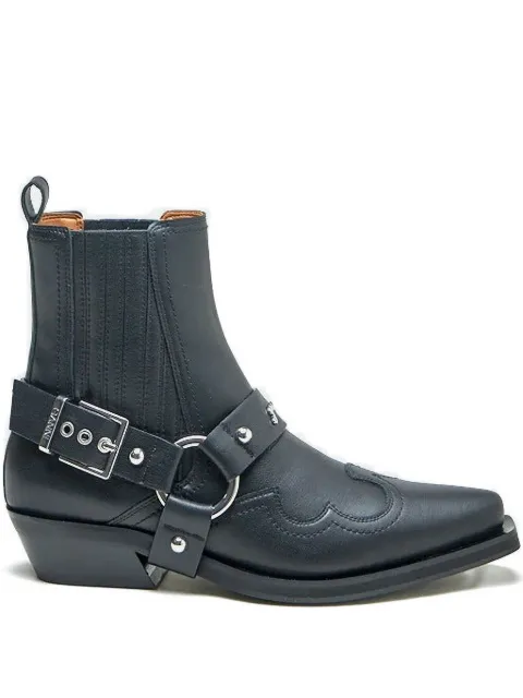 GANNI western-buckle cowboy boots Black S2744