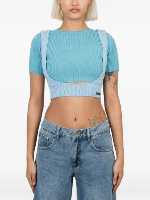 House of Sunny ribbed-knit cut-out top Blue VOL2368SKYBLUE