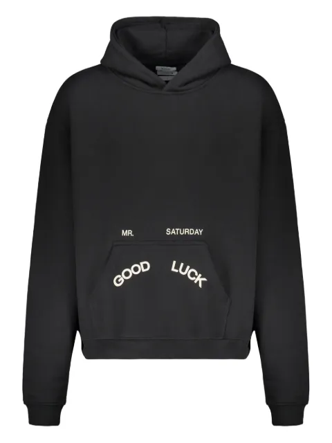 MR. SATURDAY Good Luck logo-print kangaroo-pocket hoodie Black MSPS241604