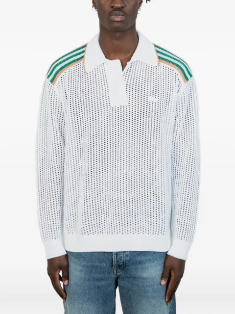 Lacoste long-sleeve striped-shoulder polo shirt White AH67691