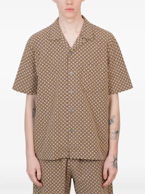 Universal Works geometric-print short-sleeve shirt Brown 32652BROWN
