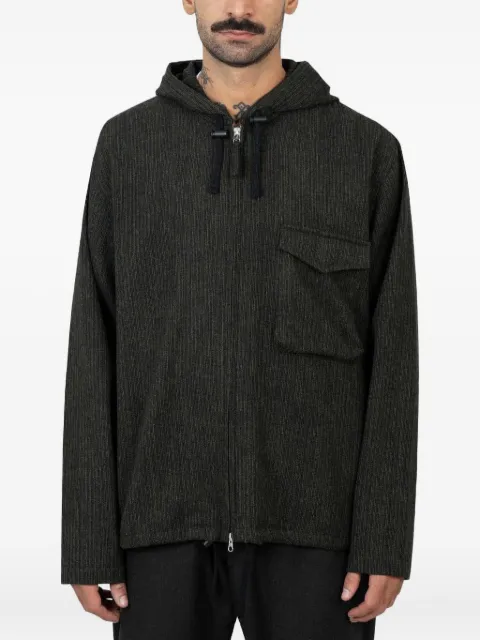 Universal Works hooded stripe-pattern jacket Black 31530BLACKOLIVE