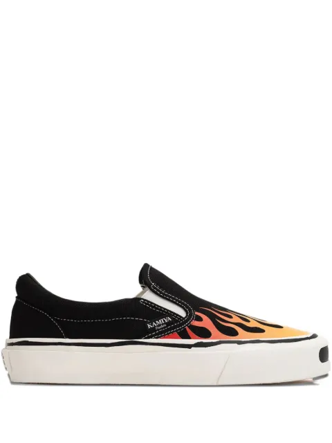 KAMIYA Cornell flame-pattern slip-on sneakers Black G14FW704