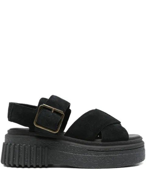 Clarks 50mm Evamar buckle-fastening platform sandals Black CL26181199