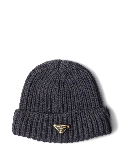 Prada triangle-logo ribbed beanie Grey 1HC3902DZL