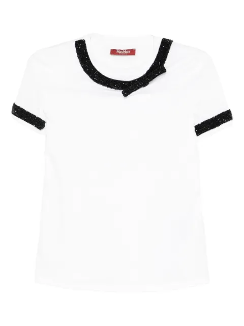 Max Mara embellished-neckline cotton T-shirt White 2526976013600