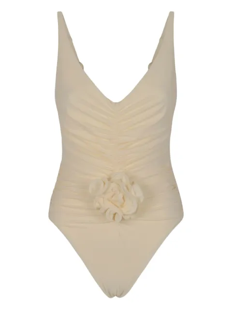 Magda Butrym floral-appliqué swimsuit Neutrals 322525