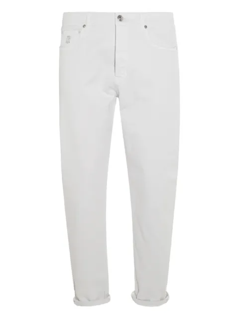 Brunello Cucinelli logo-patch tapered trousers White M277UO1090C7023