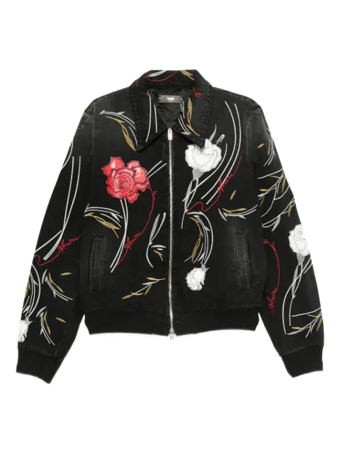 AMIRI floral-embroidered denim jacket Black AMDNBN1011