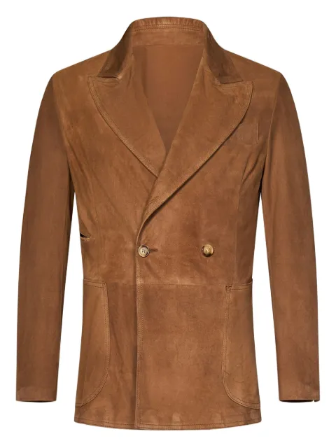 FRANZESE COLLECTION double-breasted peak-lapel suede jacket Brown FR05CMATAUPE