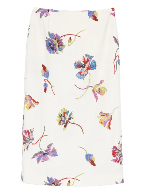 La DoubleJ floral-print straight skirt White SKI0011COT005INF01WH01