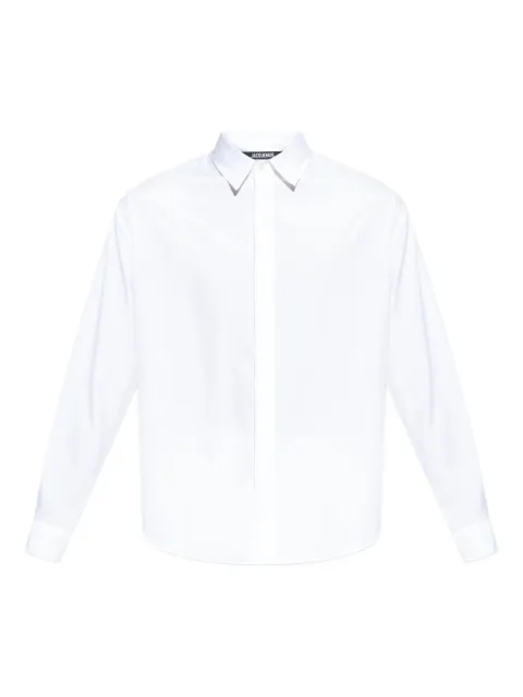 Jacquemus logo-embroidered long-sleeve shirt White SHM00567AW00691